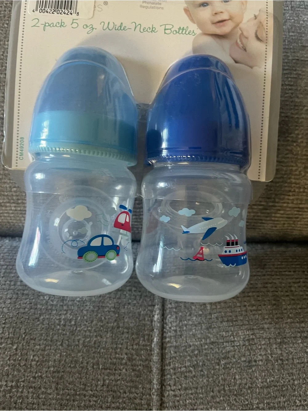 2-Pack Wide-Neck Baby Bottles with Blue Caps